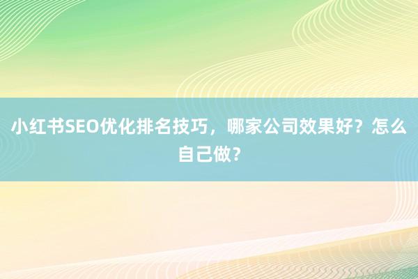 小红书SEO优化排名技巧,哪家公司效果好?怎么自己做?
